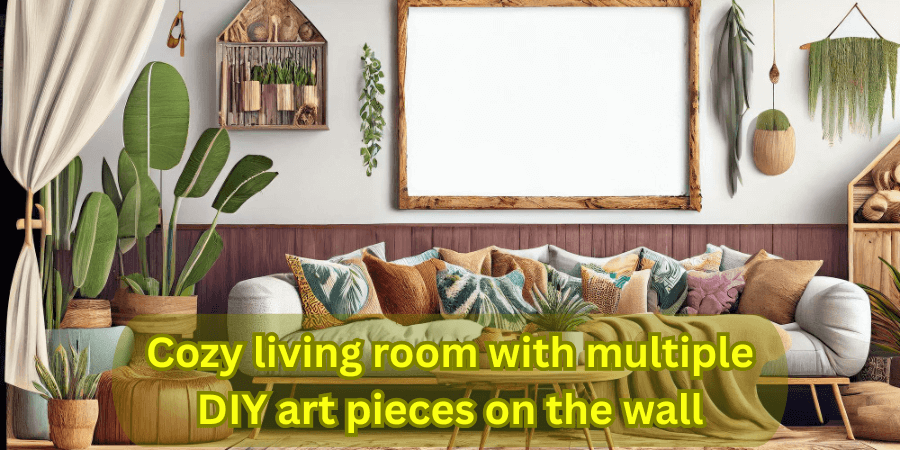 Cozy-living-room-with-multiple-DIY-art-pieces-on-the-wall