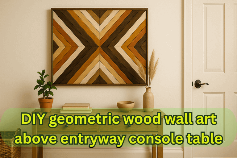 DIY geometric wood wall art above entryway console table