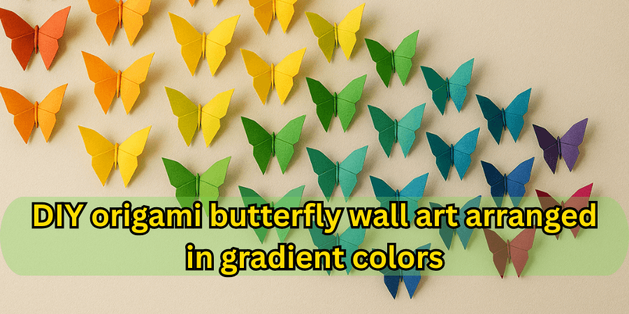 DIY origami butterfly wall art arranged in gradient colors