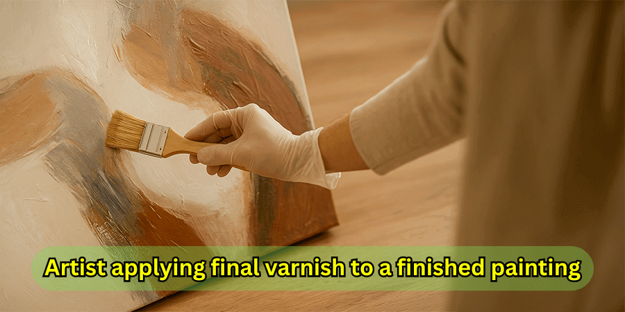 Artist applying final varnish to a finished painting