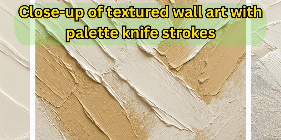 Close-up of textured wall art with palette knife strokes