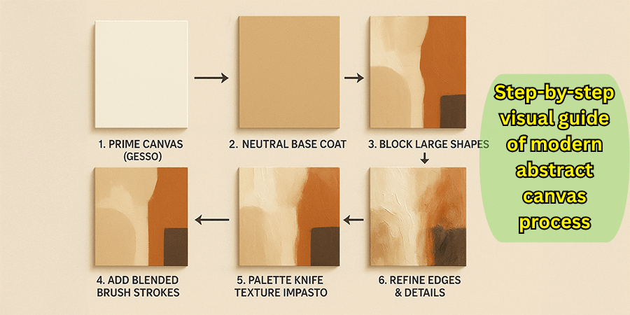 Step-by-step visual guide of modern abstract canvas process