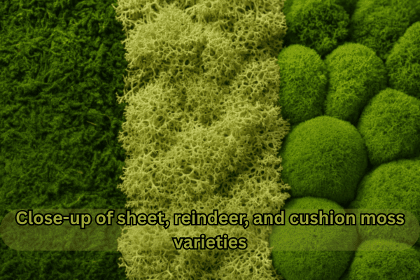Close-up of sheet, reindeer, and cushion moss varieties