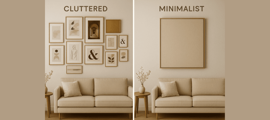 Comparison of cluttered vs. minimalist DIY gallery walls
