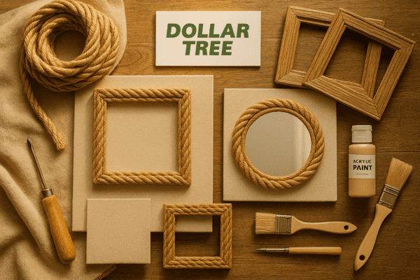 Flat lay of Dollar Tree crafting materials