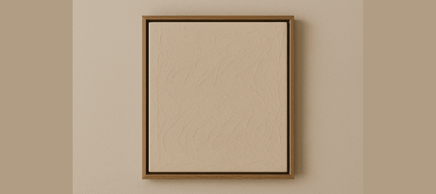 Floating frame with textured beige art on wall