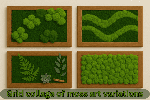 Grid collage of moss art variations