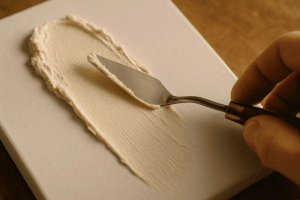 Palette knife swiping spackle across a white canvas