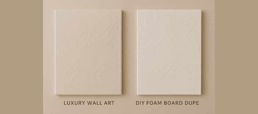Side-by-side comparison of luxury wall art vs DIY foam board dupe