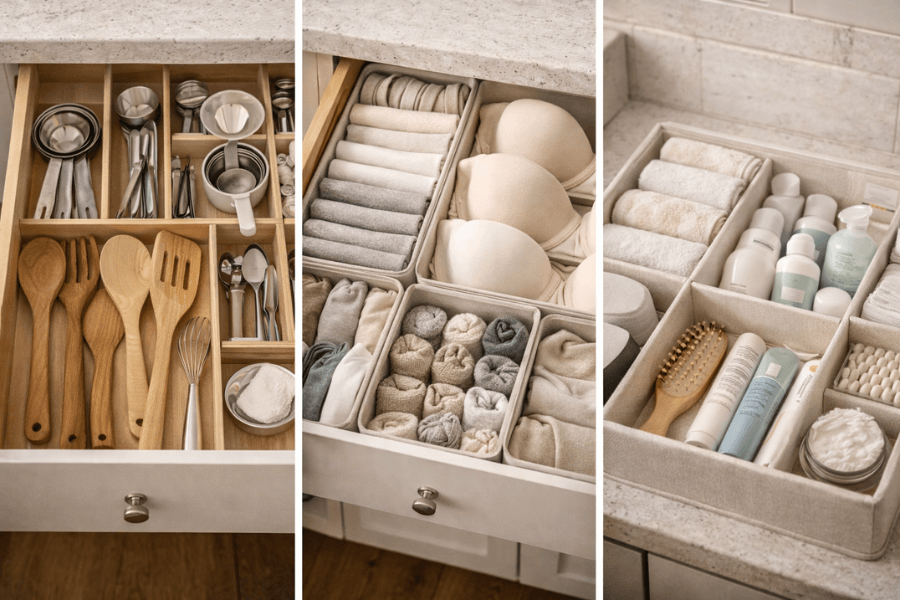 drawer organizers and dividers in use
