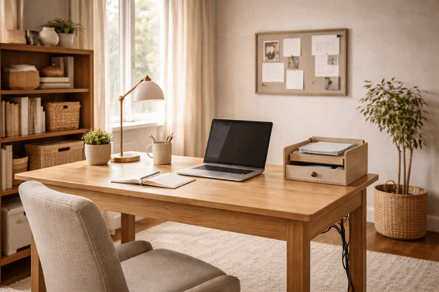 organised home office desk setup