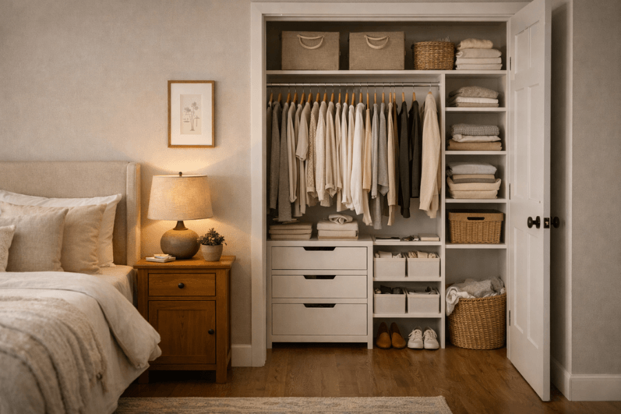 organized bedroom and closet system